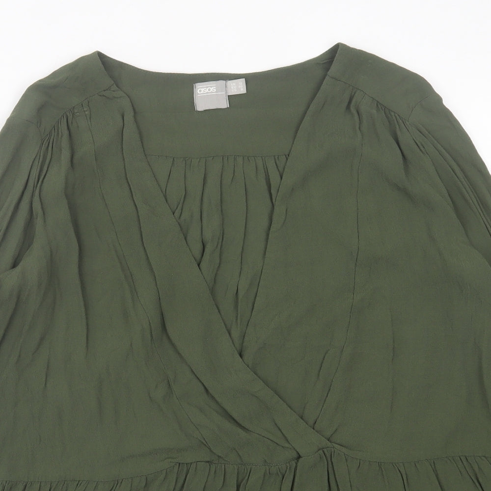 ASOS Womens Green  Viscose Basic Blouse Size 12 V-Neck