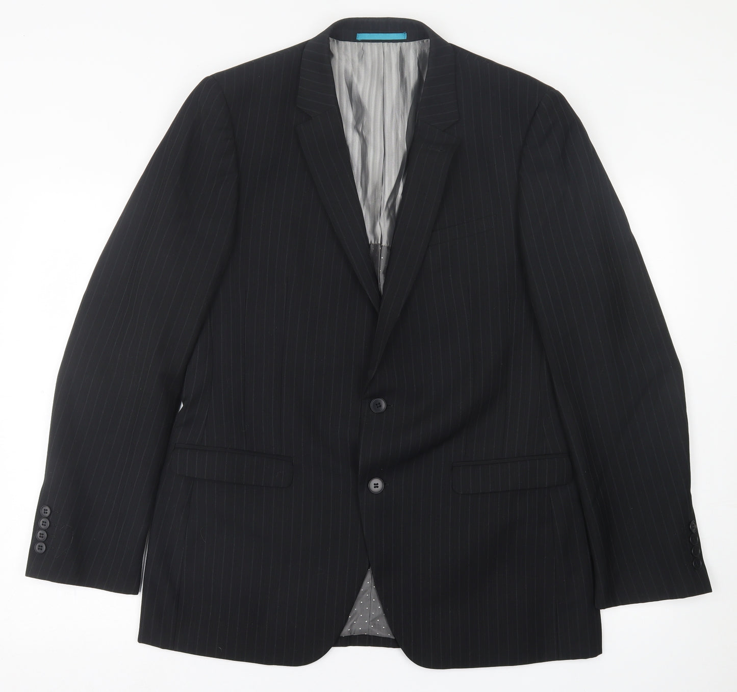 Urbane Mens Black Striped Polyester Jacket Suit Jacket Size 40