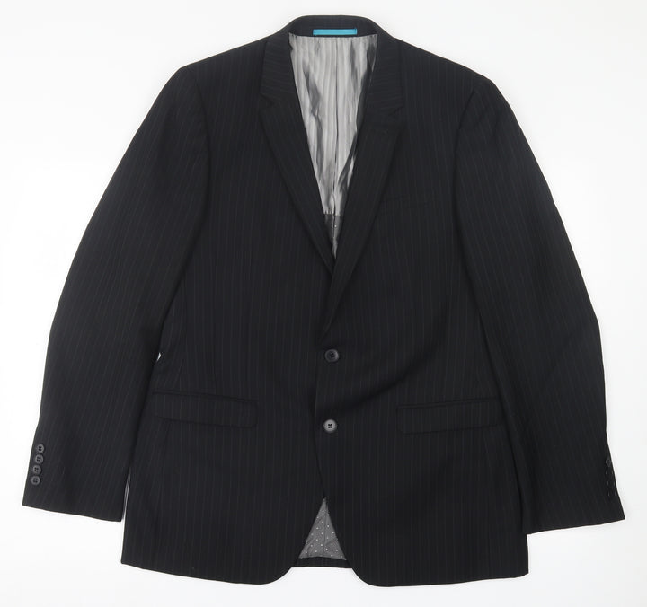 Urbane Mens Black Striped Polyester Jacket Suit Jacket Size 40
