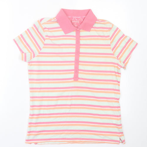 BackSwing Womens Multicoloured Striped Cotton Basic Polo Size L Collared