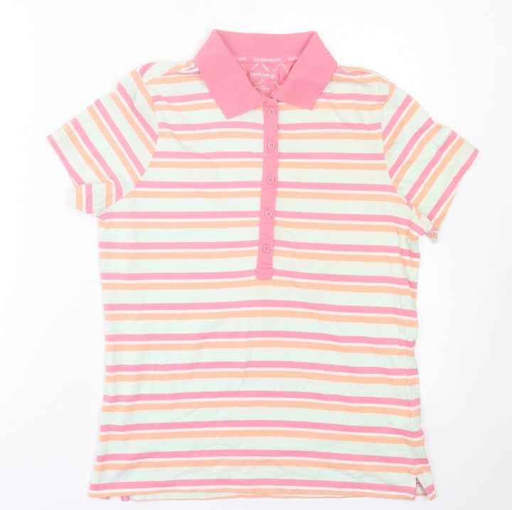 BackSwing Womens Multicoloured Striped Cotton Basic Polo Size L Collared