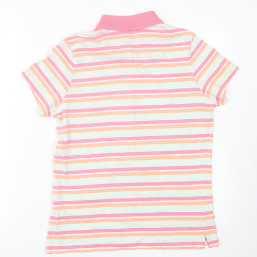 BackSwing Womens Multicoloured Striped Cotton Basic Polo Size L Collared