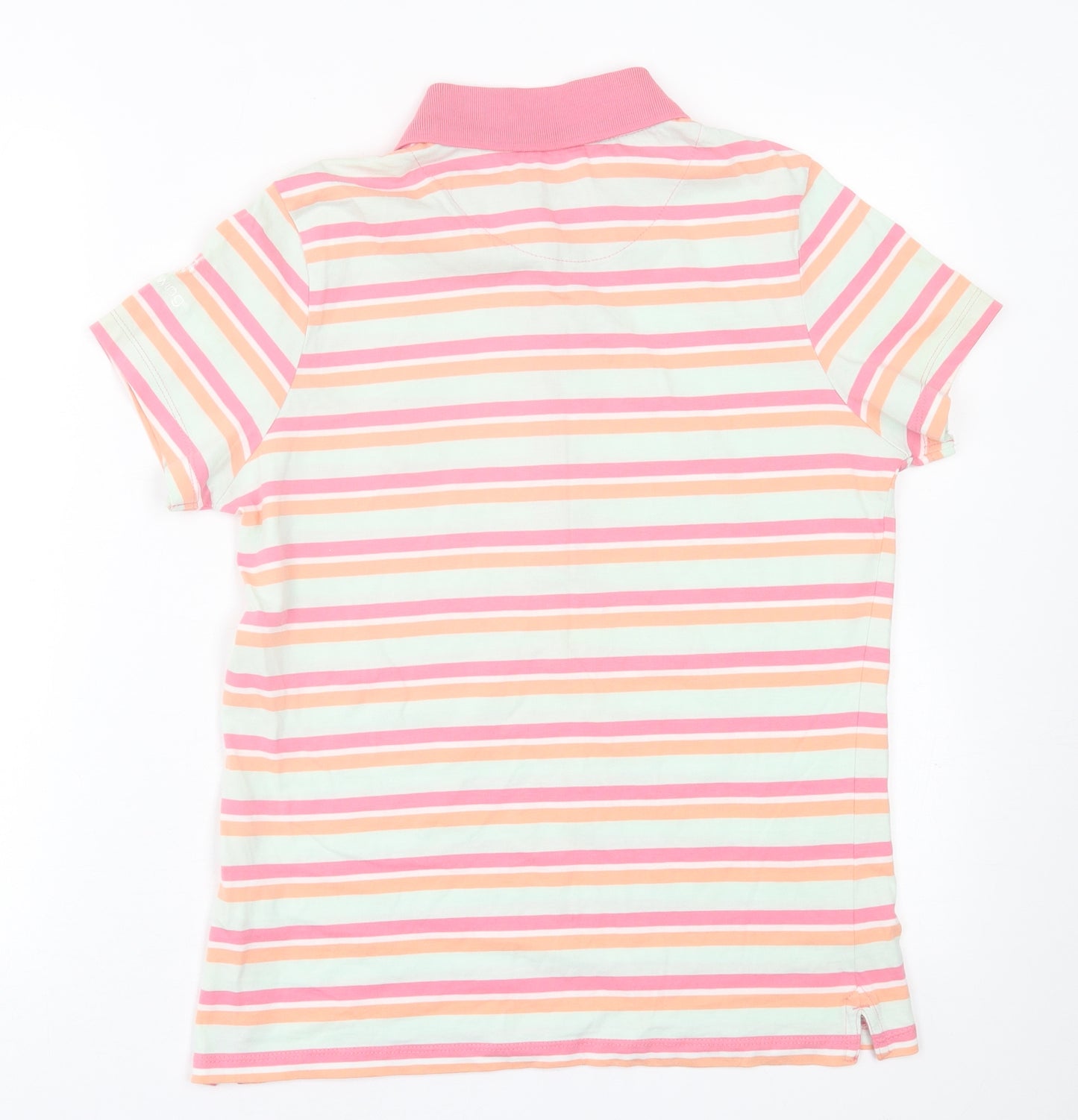 BackSwing Womens Multicoloured Striped Cotton Basic Polo Size L Collared