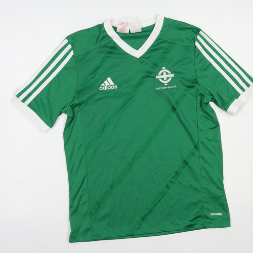 adidas Boys Green  Polyester Jersey T-Shirt Size 14 Years V-Neck Pullover - Northern Ireland