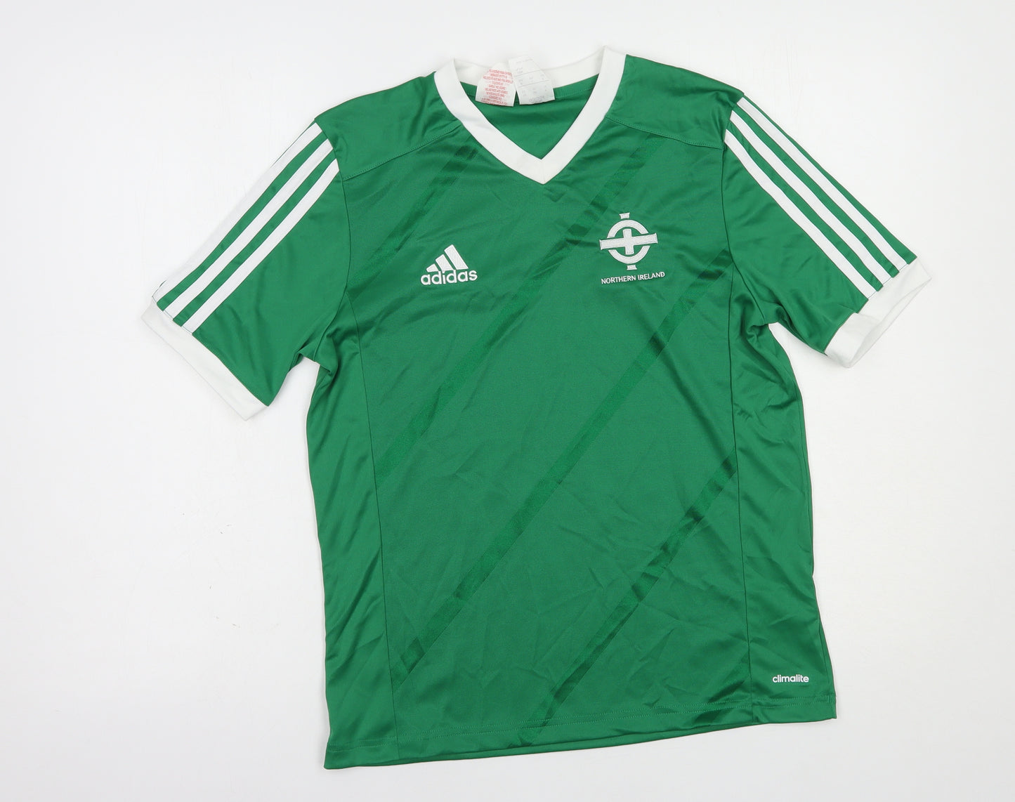 adidas Boys Green  Polyester Jersey T-Shirt Size 14 Years V-Neck Pullover - Northern Ireland