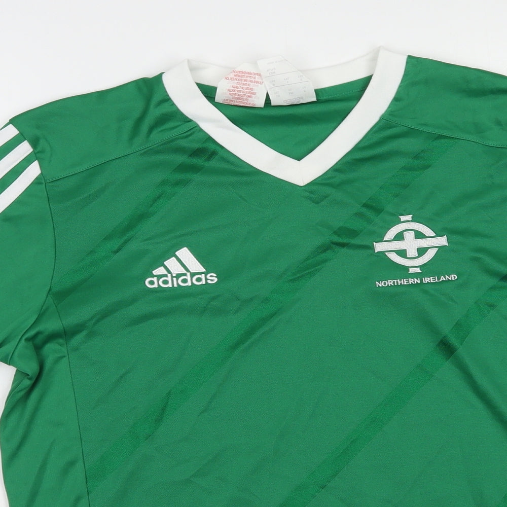 adidas Boys Green  Polyester Jersey T-Shirt Size 14 Years V-Neck Pullover - Northern Ireland