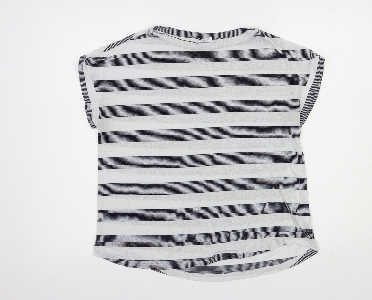 NEXT Womens Grey Striped Polyester Basic T-Shirt Size 14 Boat Neck