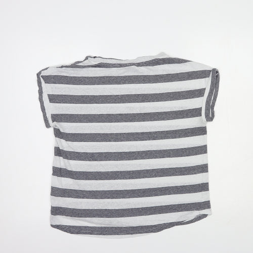 NEXT Womens Grey Striped Polyester Basic T-Shirt Size 14 Boat Neck