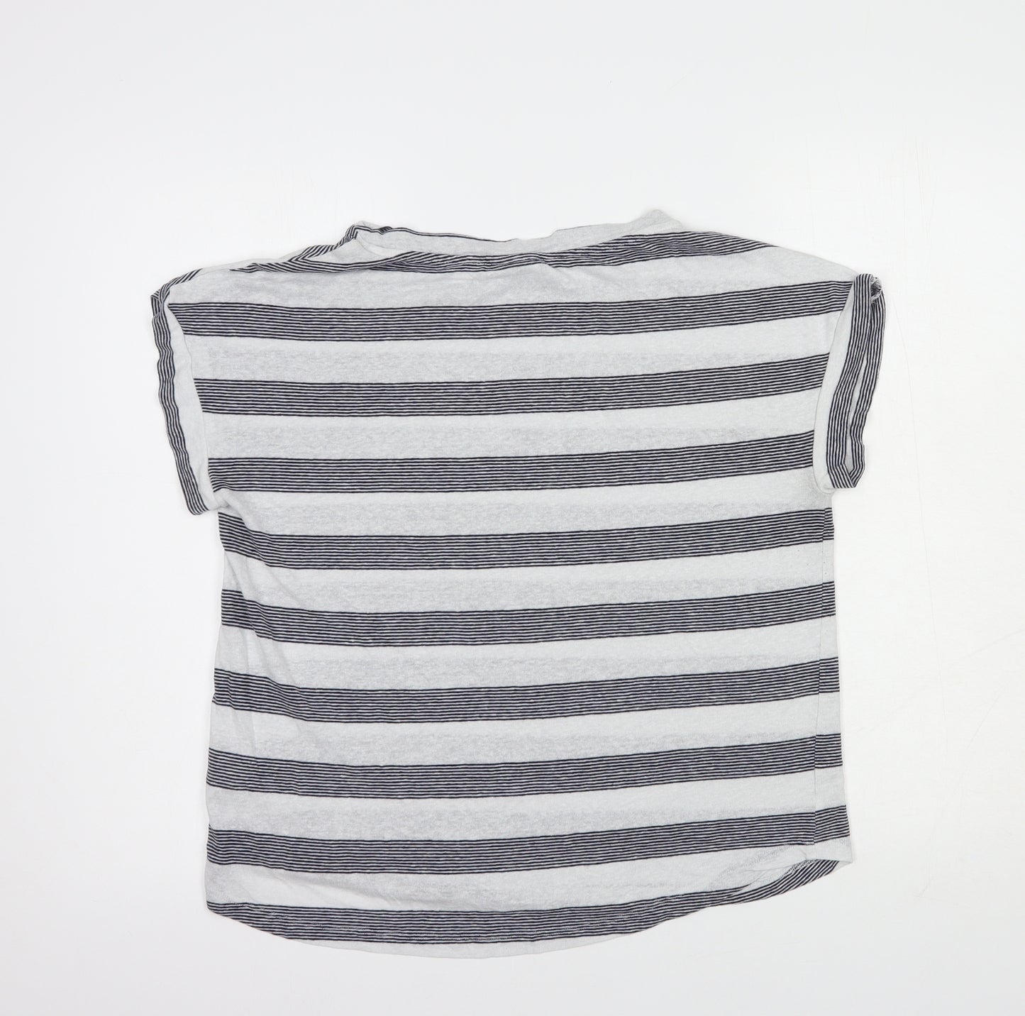 NEXT Womens Grey Striped Polyester Basic T-Shirt Size 14 Boat Neck