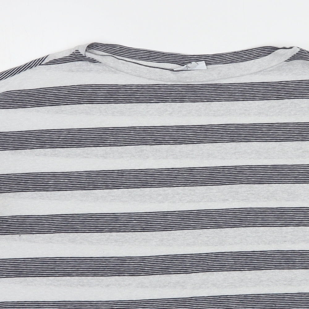NEXT Womens Grey Striped Polyester Basic T-Shirt Size 14 Boat Neck