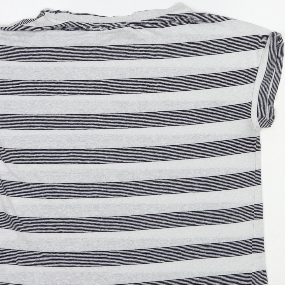 NEXT Womens Grey Striped Polyester Basic T-Shirt Size 14 Boat Neck
