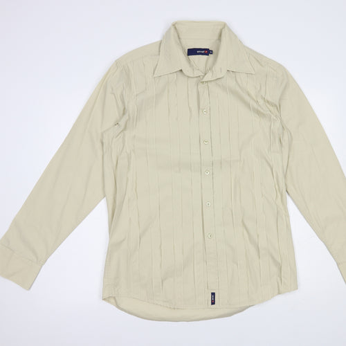 Soviet Mens Beige  Cotton  Button-Up Size M Collared Button