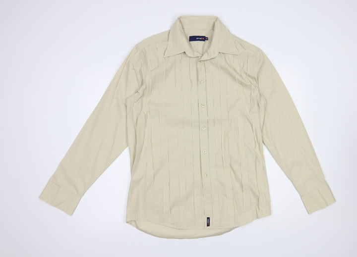 Soviet Mens Beige Cotton Button-Up Size M Collared Button