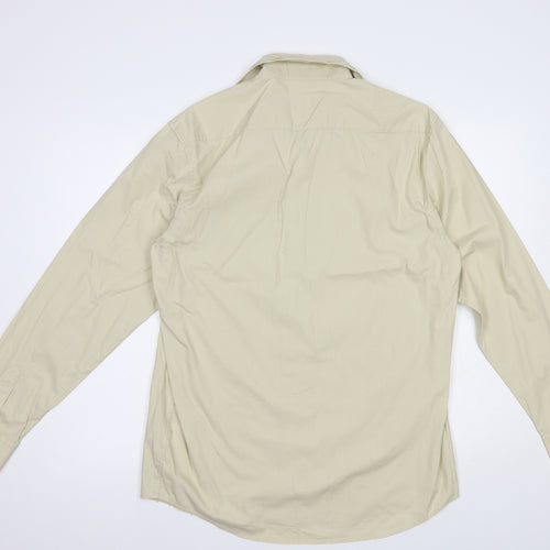 Soviet Mens Beige  Cotton  Button-Up Size M Collared Button