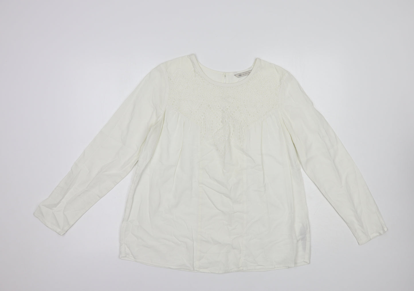 Marks and Spencer Womens White  Cotton Basic Blouse Size 12 Crew Neck