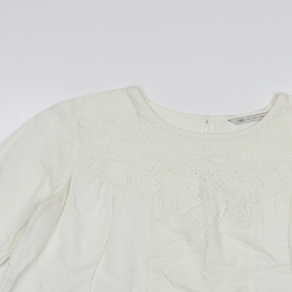 Marks and Spencer Womens White  Cotton Basic Blouse Size 12 Crew Neck