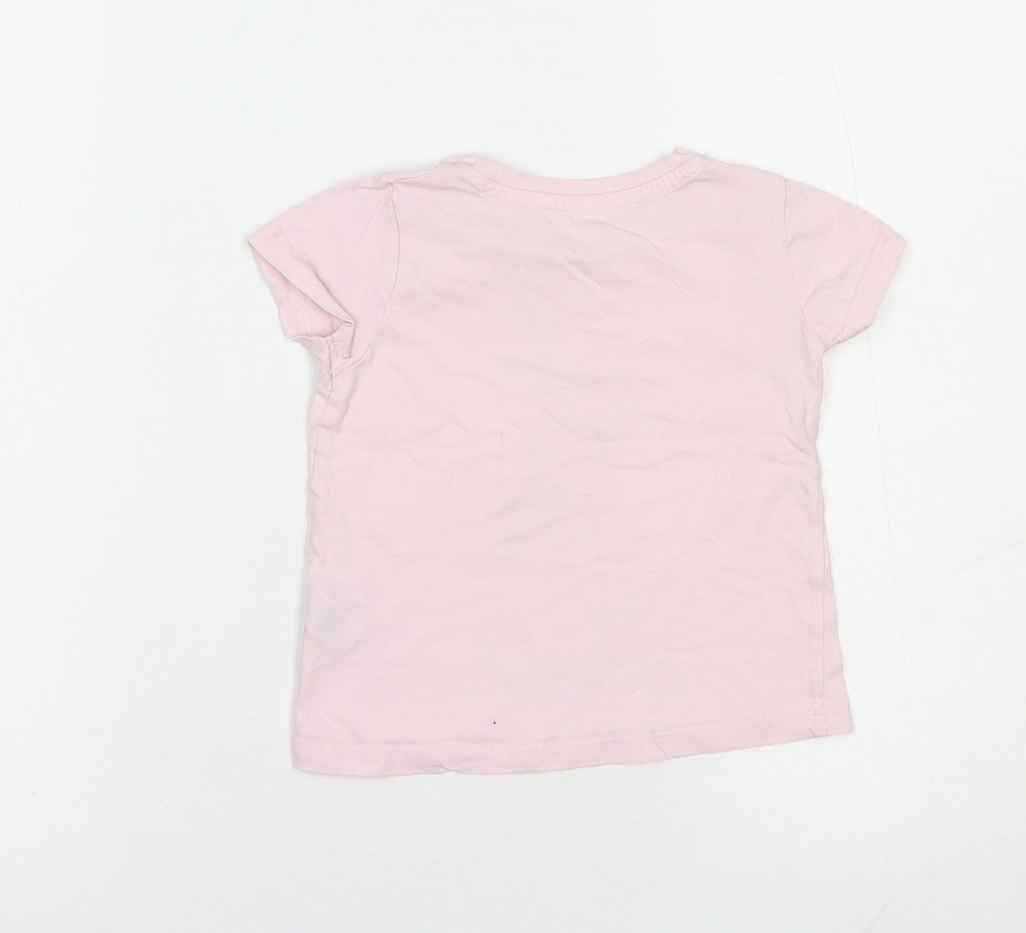 Dunnes Stores Girls Pink  Cotton Pullover T-Shirt Size 2-3 Years Crew Neck Pullover - Palm Tree