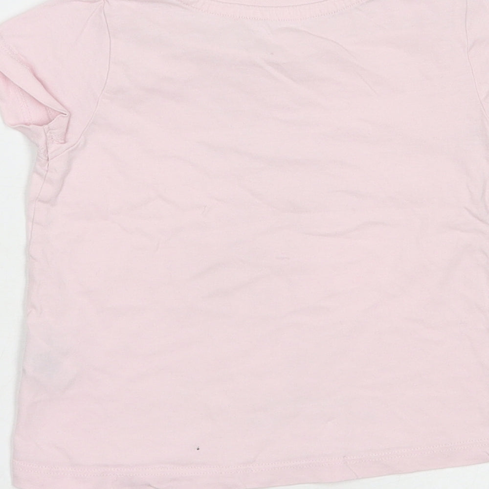 Dunnes Stores Girls Pink  Cotton Pullover T-Shirt Size 2-3 Years Crew Neck Pullover - Palm Tree