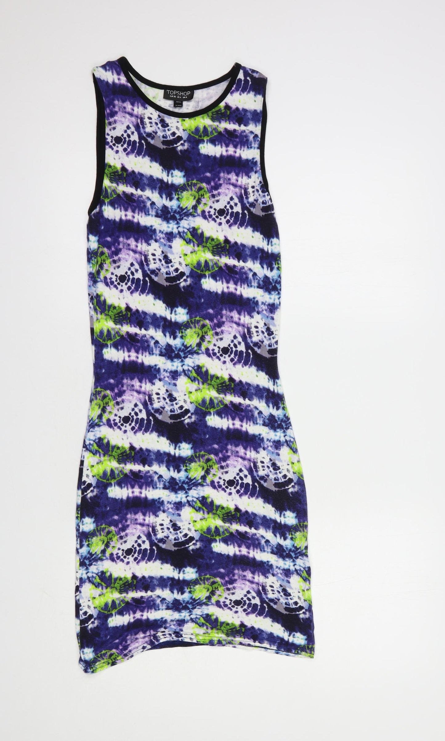 Topshop Womens Purple Geometric Viscose Tank Dress  Size 8  Crew Neck Pullover