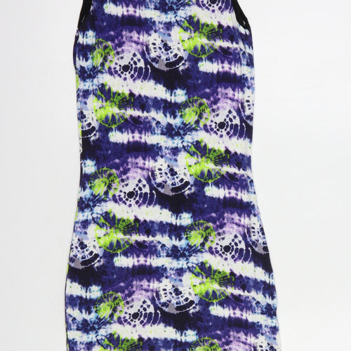 Topshop Womens Purple Geometric Viscose Tank Dress  Size 8  Crew Neck Pullover