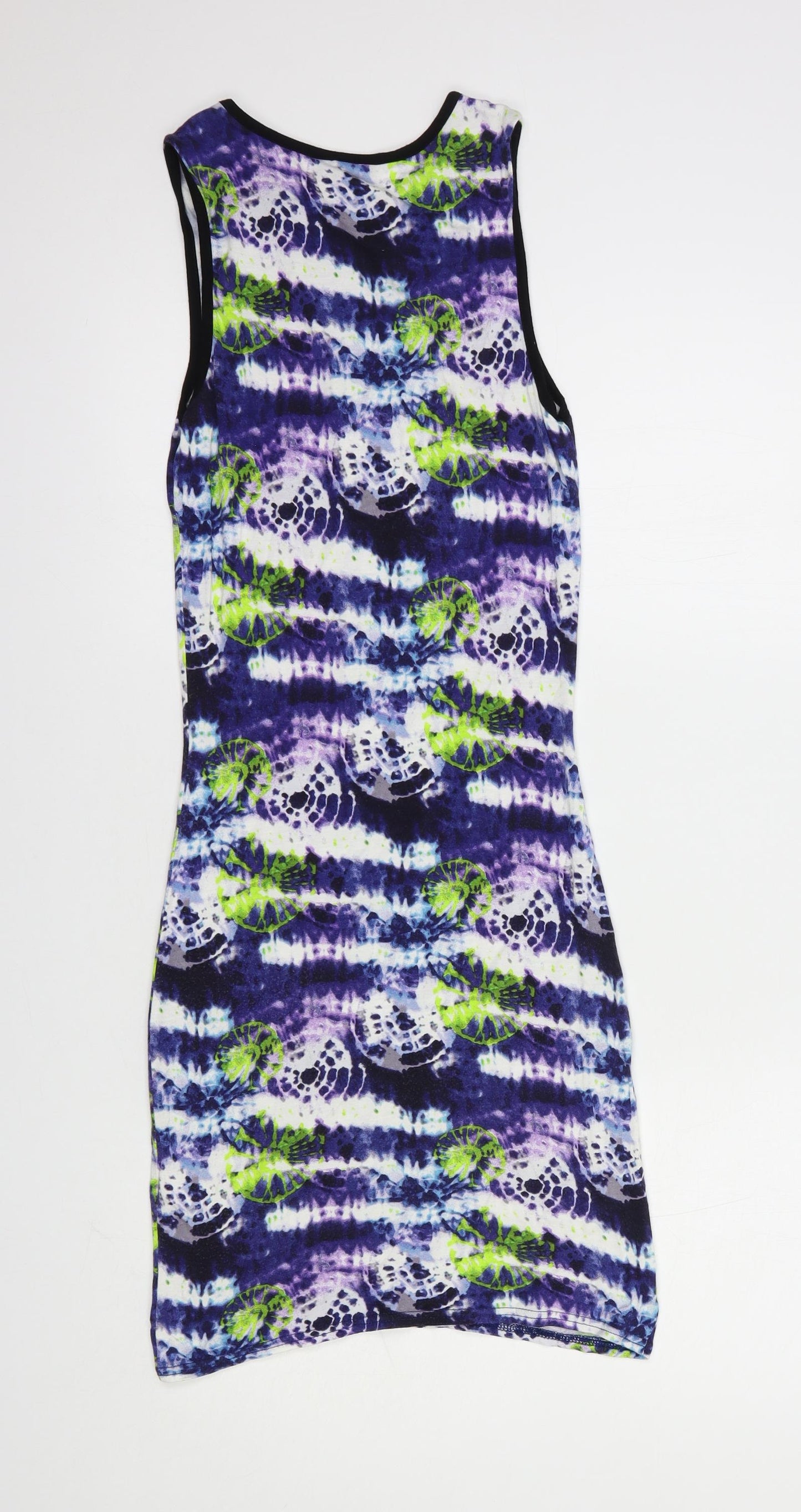 Topshop Womens Purple Geometric Viscose Tank Dress  Size 8  Crew Neck Pullover
