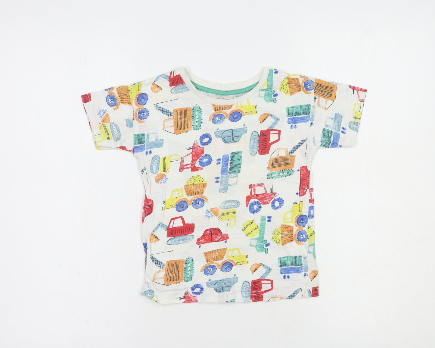 George Boys White Geometric Cotton Pullover T-Shirt Size 3-4 Years Crew Neck Pullover - Car Print