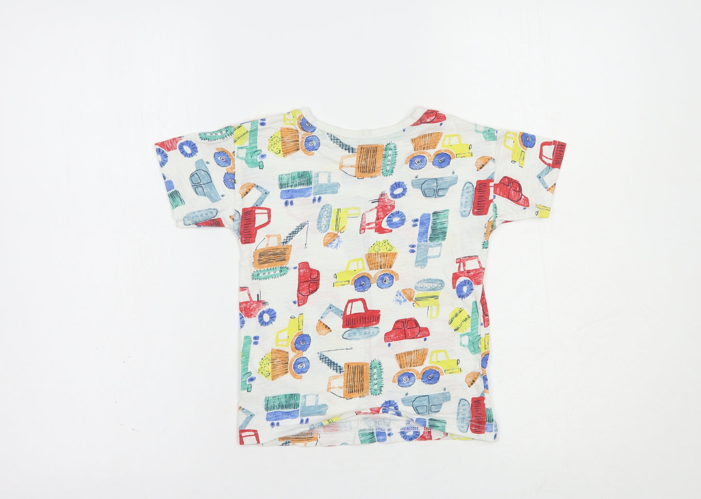 George Boys White Geometric Cotton Pullover T-Shirt Size 3-4 Years Crew Neck Pullover - Car Print