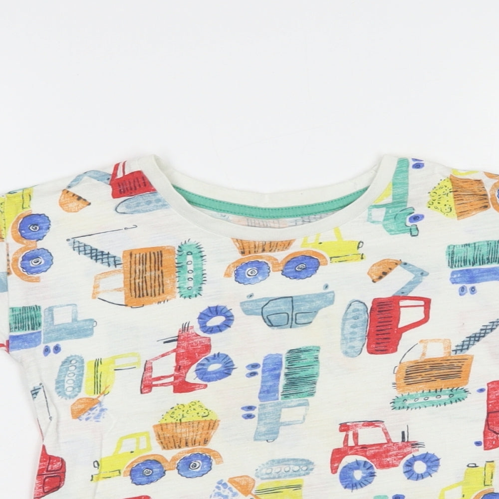 George Boys White Geometric Cotton Pullover T-Shirt Size 3-4 Years Crew Neck Pullover - Car Print