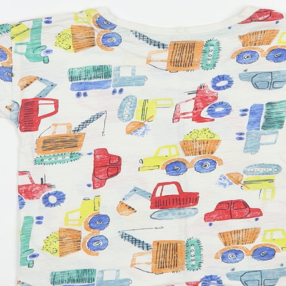 George Boys White Geometric Cotton Pullover T-Shirt Size 3-4 Years Crew Neck Pullover - Car Print