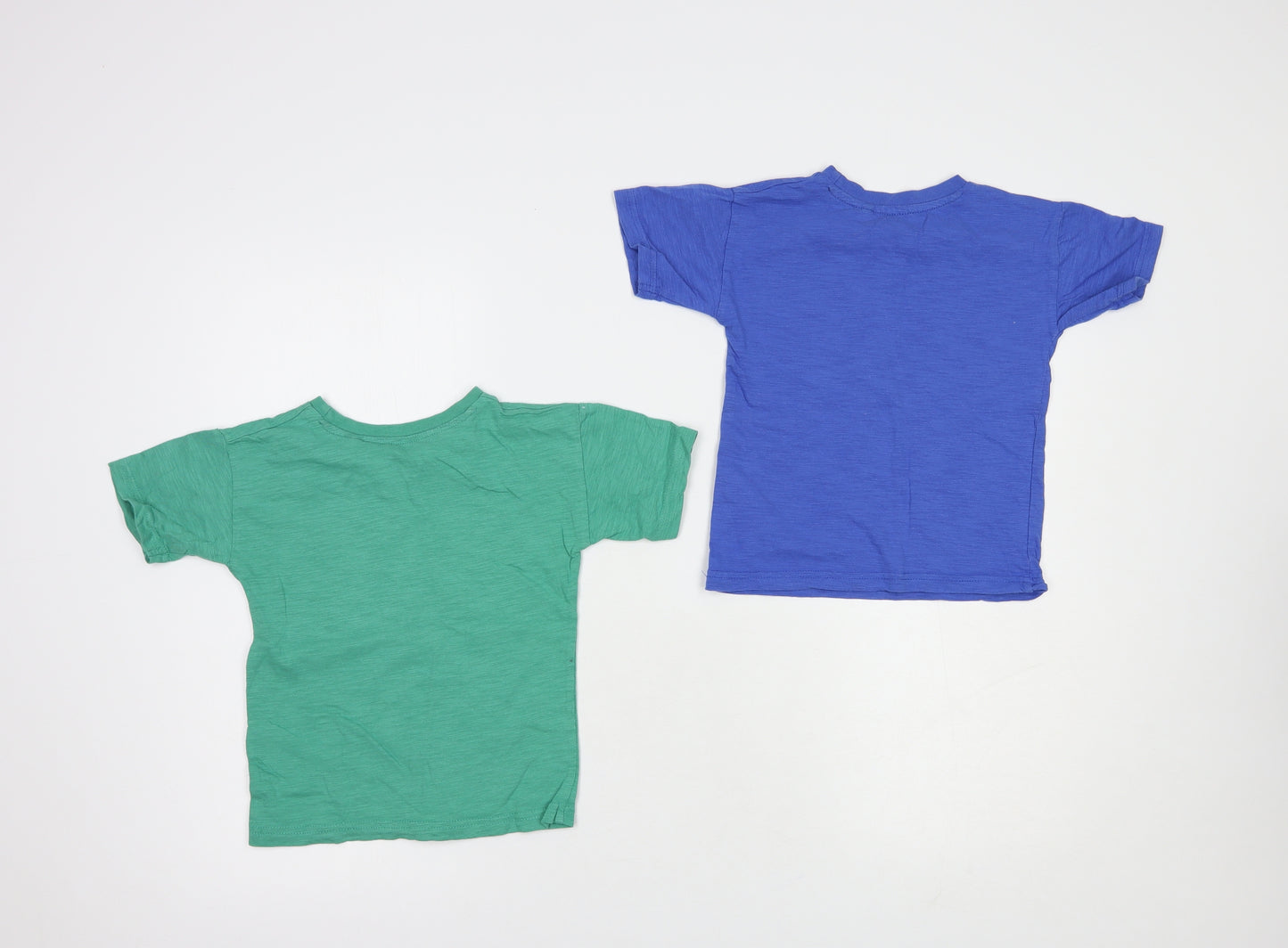 George Boys Blue  Cotton Basic T-Shirt Size 3-4 Years Crew Neck Pullover - Set of 2