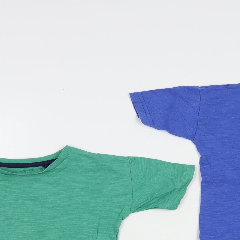 George Boys Blue  Cotton Basic T-Shirt Size 3-4 Years Crew Neck Pullover - Set of 2
