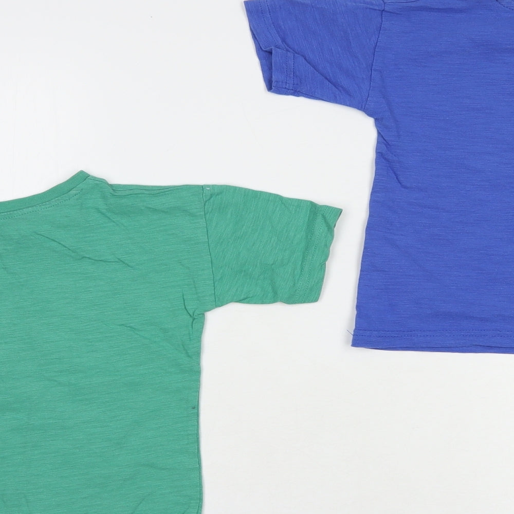 George Boys Blue  Cotton Basic T-Shirt Size 3-4 Years Crew Neck Pullover - Set of 2