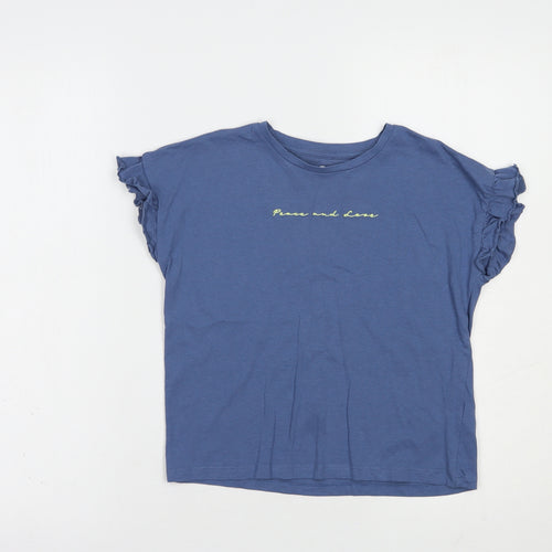 Very Girls Blue  Cotton Pullover T-Shirt Size 9 Years Crew Neck Pullover - Peace And Love