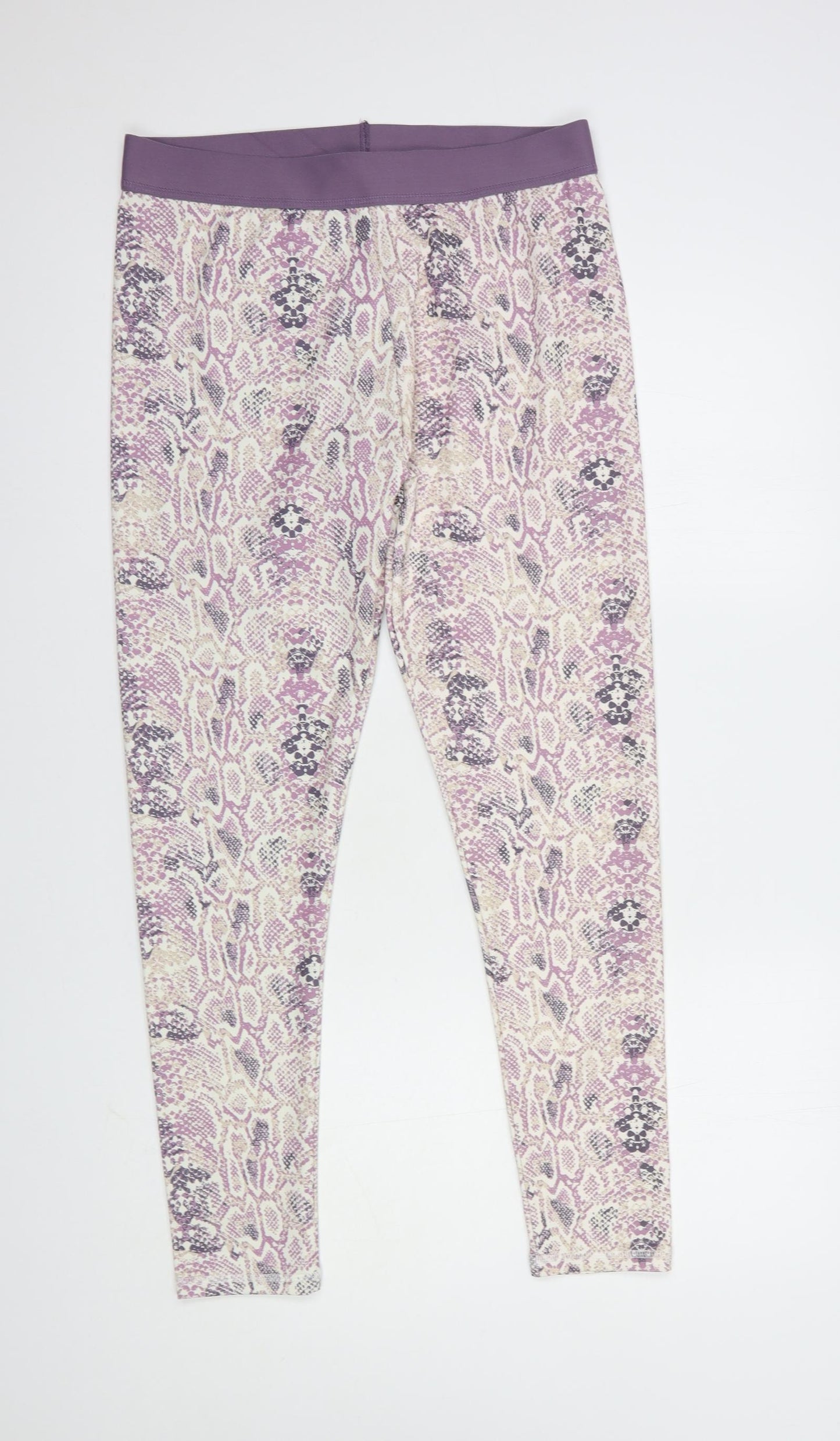 Primark Womens Purple Animal Print Polyester Compression Leggings Size 12 L29 in Regular