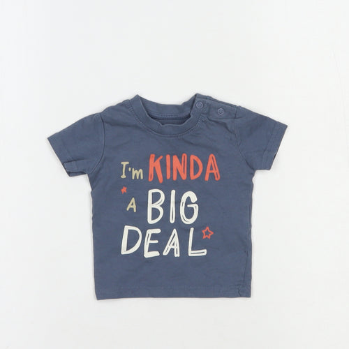 Primark Baby Blue  Cotton Basic T-Shirt Size 0-3 Months Crew Neck Snap - Big Deal