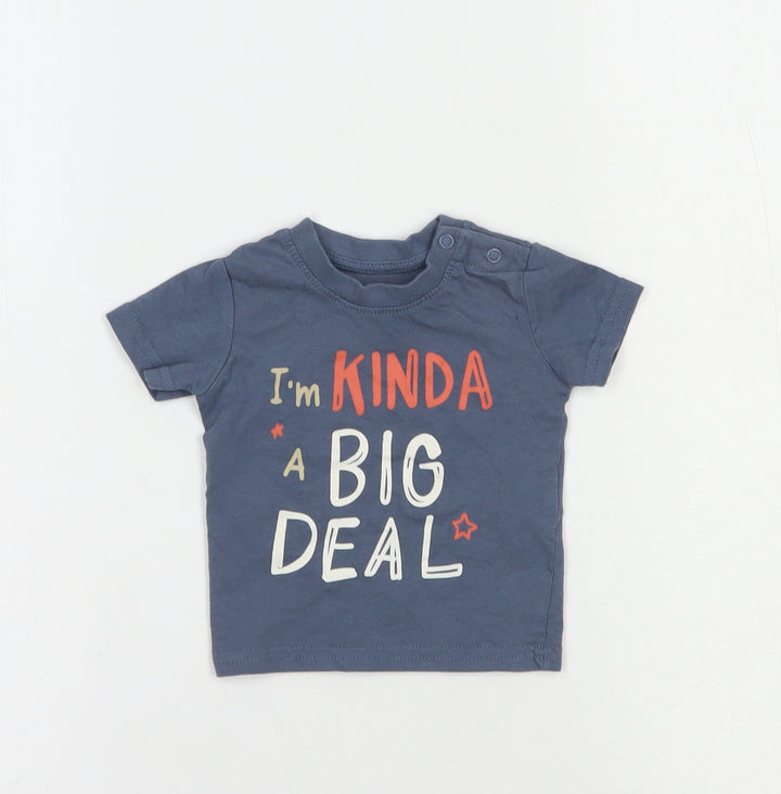 Primark Baby Blue  Cotton Basic T-Shirt Size 0-3 Months Crew Neck Snap - Big Deal