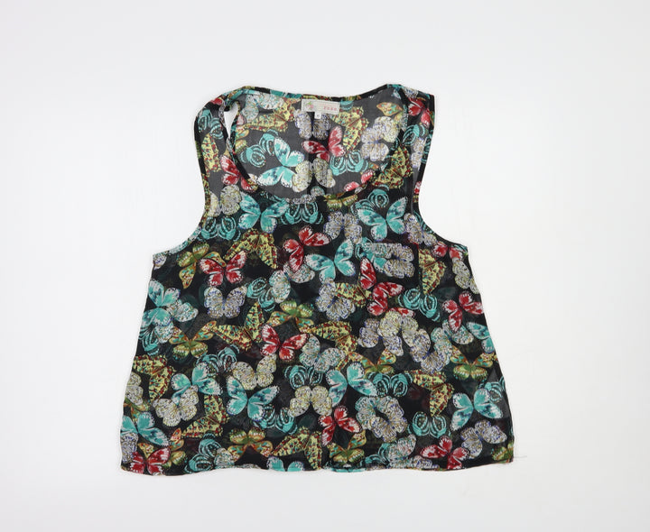 Cameo Rose Womens Black Floral Polyester Basic Blouse Size 12 Scoop Neck - Butterfly Print