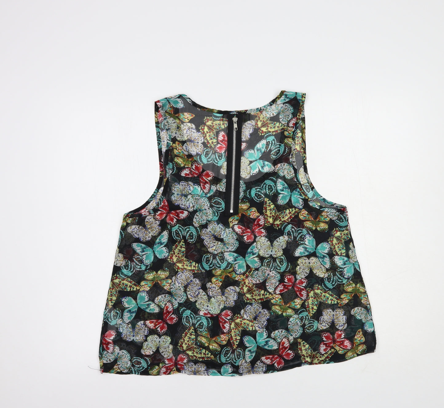 Cameo Rose Womens Black Floral Polyester Basic Blouse Size 12 Scoop Neck - Butterfly Print