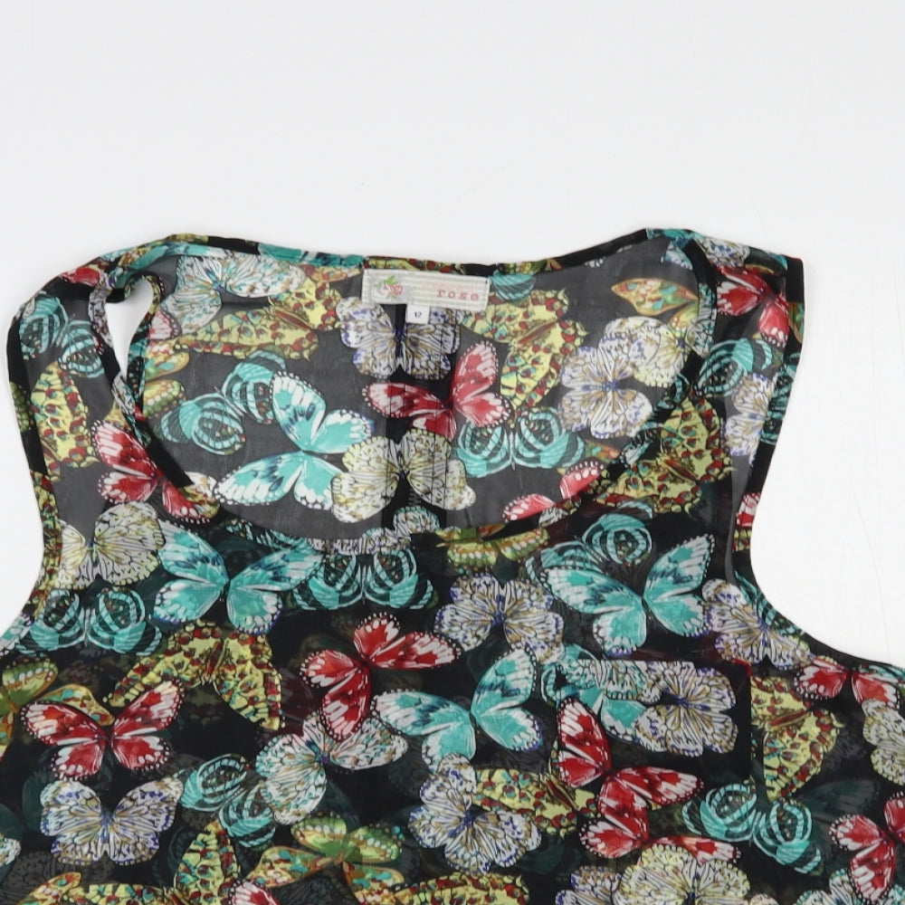 Cameo Rose Womens Black Floral Polyester Basic Blouse Size 12 Scoop Neck - Butterfly Print