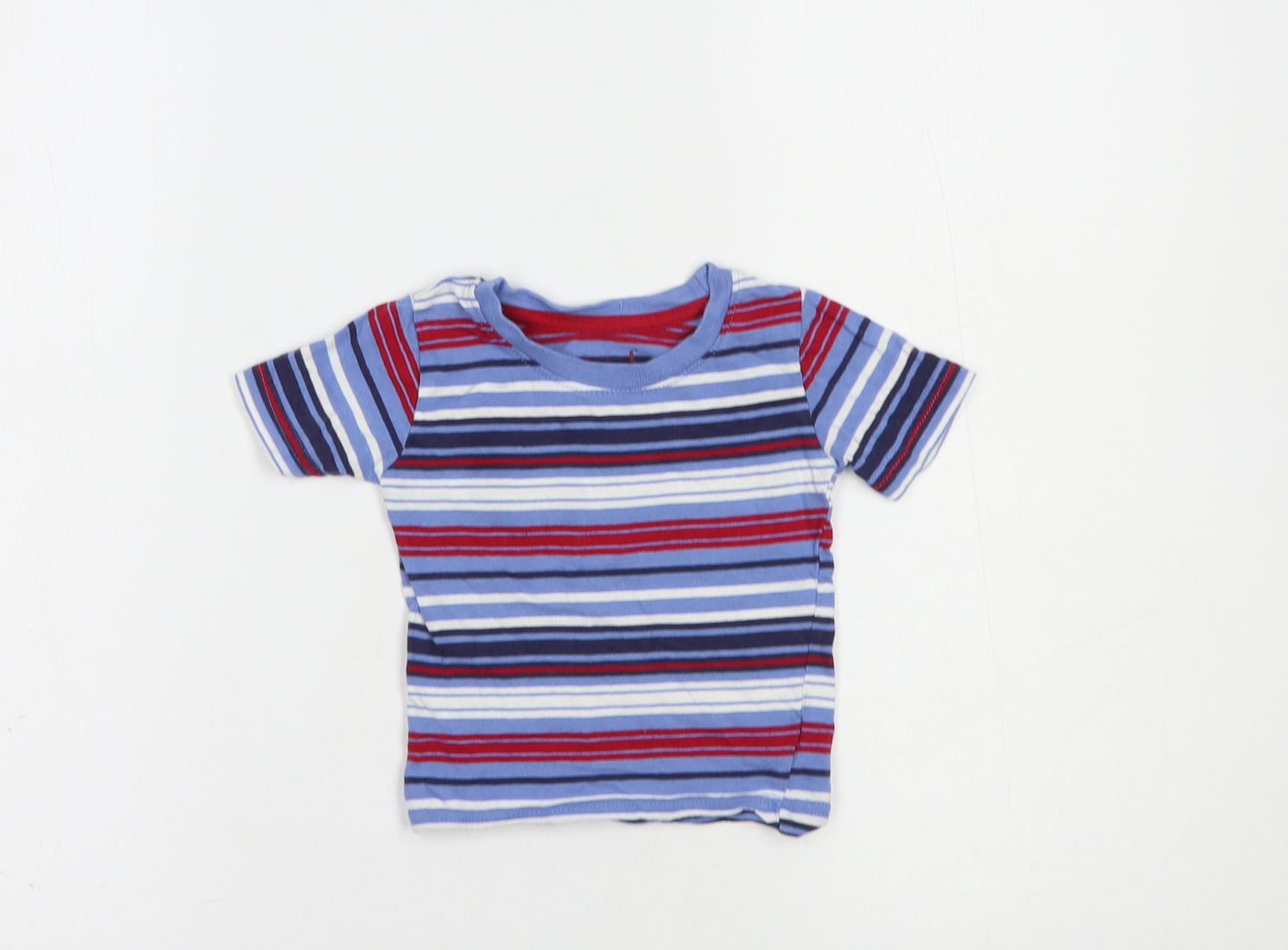 Primark Baby Blue Striped Cotton Basic T-Shirt Size 12 Months Crew Neck Pullover