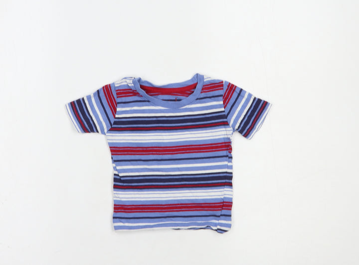 Primark Baby Blue Striped Cotton Basic T-Shirt Size 12 Months Crew Neck Pullover