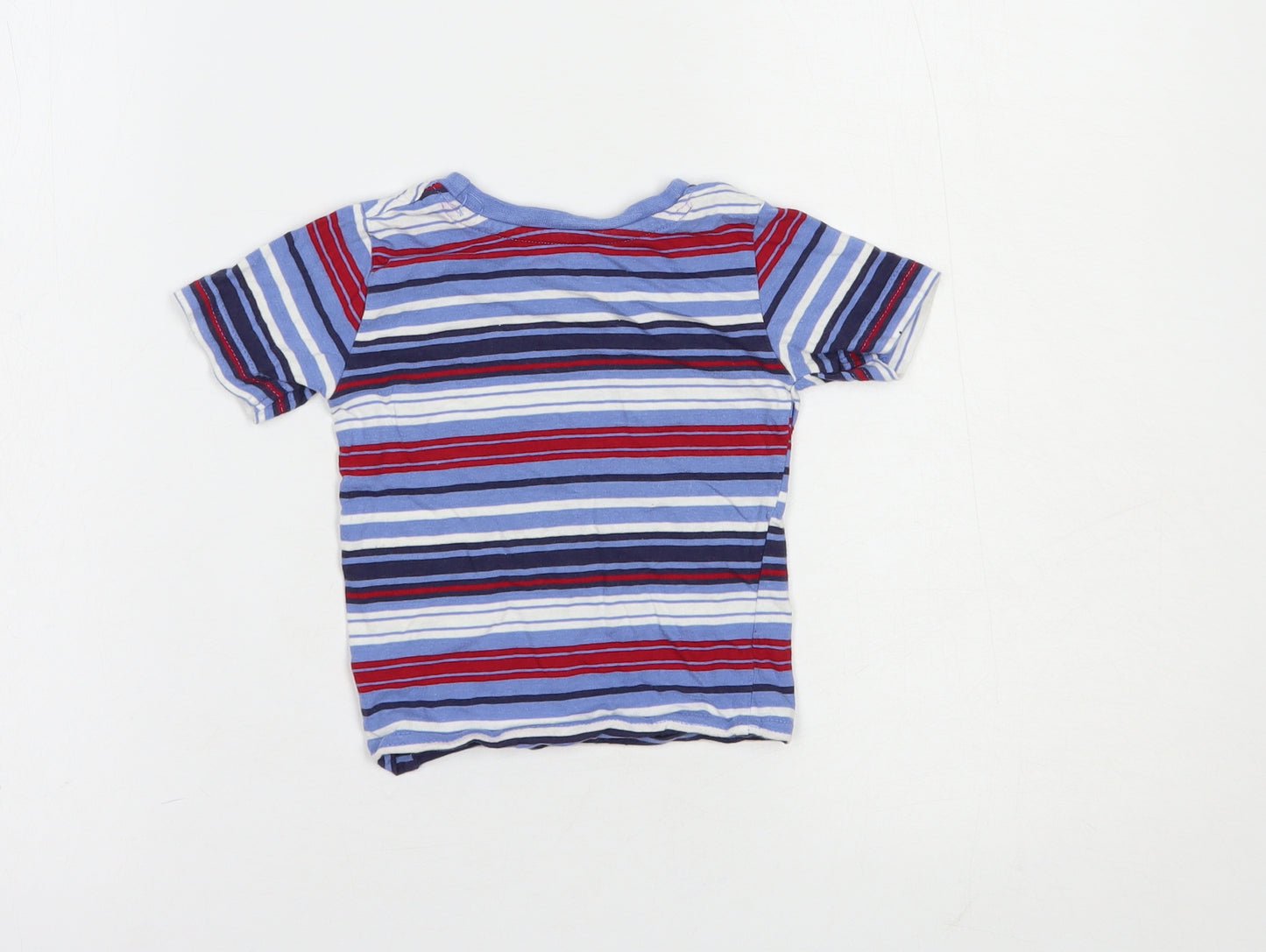 Primark Baby Blue Striped Cotton Basic T-Shirt Size 12 Months Crew Neck Pullover