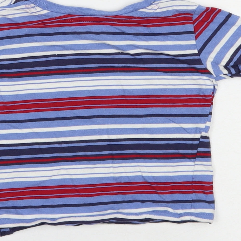 Primark Baby Blue Striped Cotton Basic T-Shirt Size 12 Months Crew Neck Pullover