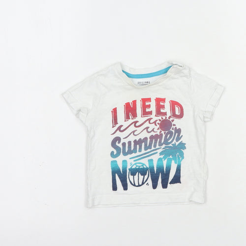 F&F Baby White  Cotton Basic T-Shirt Size 6-9 Months Crew Neck Button - Need Summer