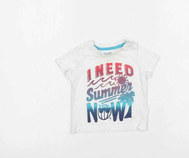 F&F Baby White Cotton Basic T-Shirt Size 6-9 Months Crew Neck Button - Need Summer