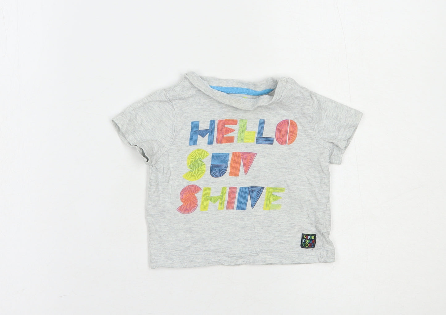 F&F Baby Grey  Cotton Basic T-Shirt Size 6-9 Months Crew Neck Snap - Hello