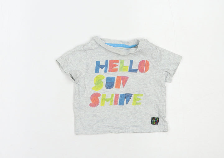 F&F Baby Grey  Cotton Basic T-Shirt Size 6-9 Months Crew Neck Snap - Hello