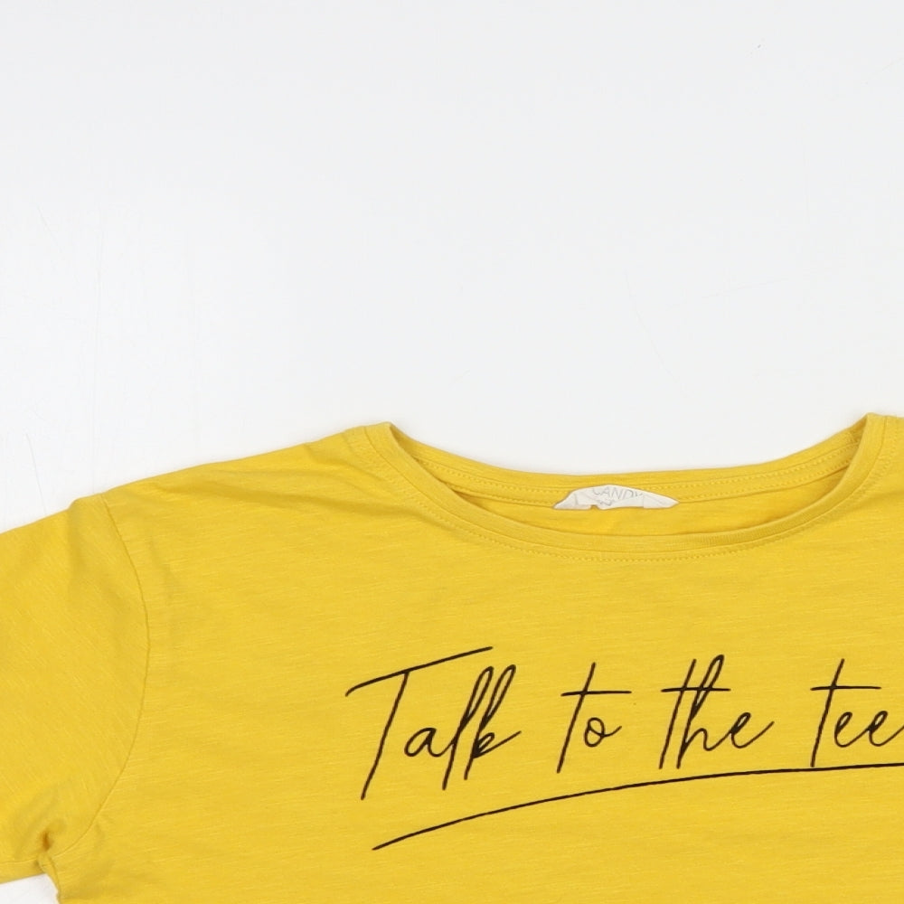 Matalan Girls Yellow  Cotton Basic T-Shirt Size 9 Years Crew Neck Pullover