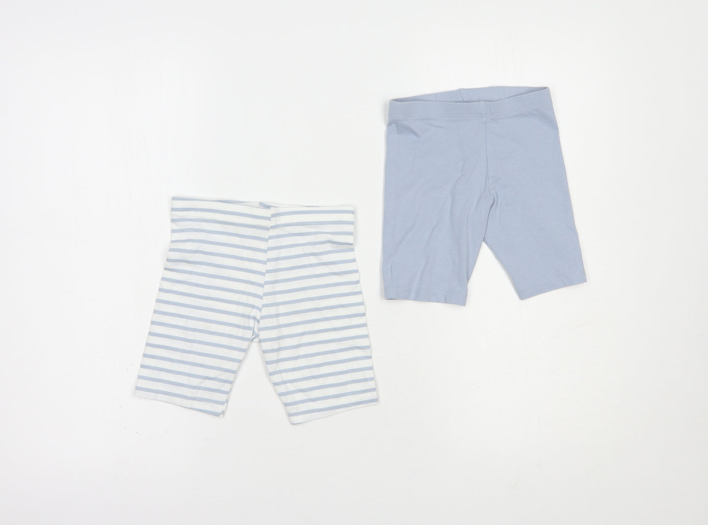 F&F Girls Blue Striped Cotton Sweat Shorts Size 3-4 Years  Regular  - Set of 2