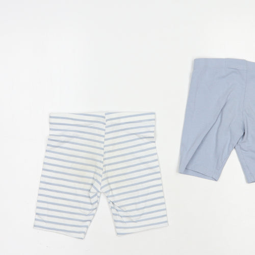 F&F Girls Blue Striped Cotton Sweat Shorts Size 3-4 Years  Regular  - Set of 2